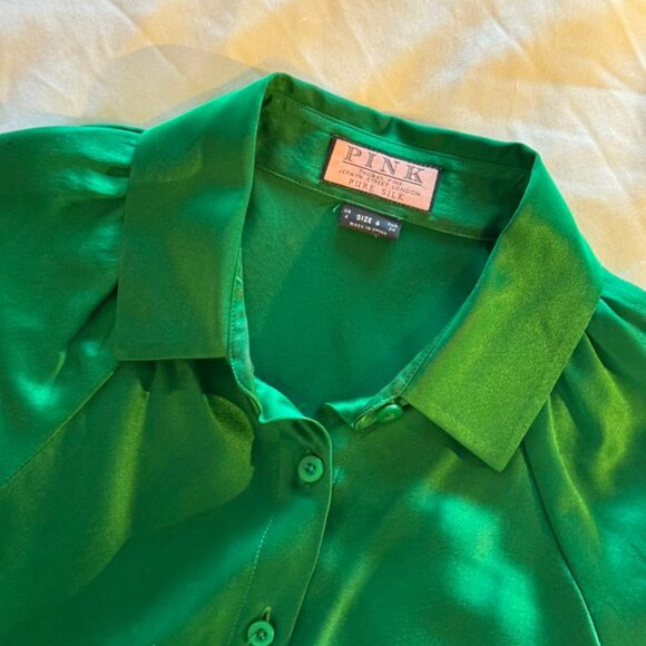 Thomas Pink Green 100% Pure Silk Short-Sleeve Blouse/Shirt - Picture 3 of 6